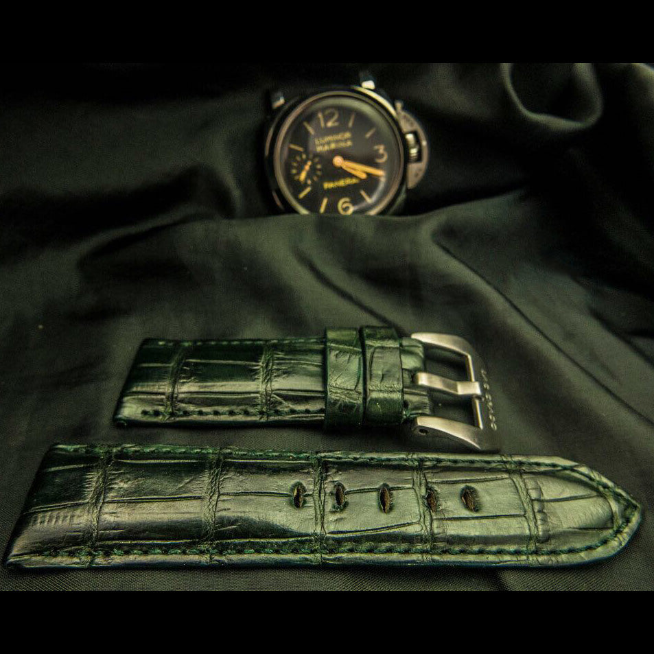 GREEN CROCODILE BELLY LEATHER STRAP