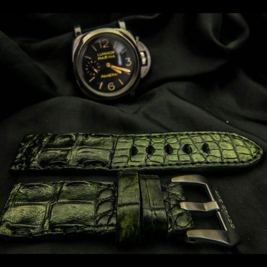 GREEN CROCODILE HORNBACK LEATHER STRAP