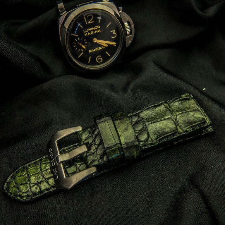 GREEN CROCODILE HORNBACK LEATHER STRAP