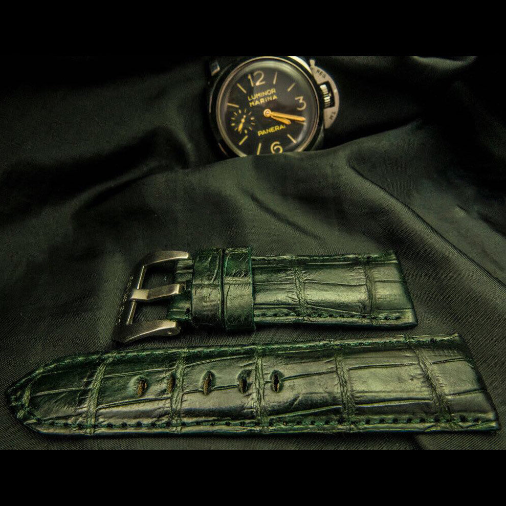 GREEN CROCODILE BELLY LEATHER STRAP