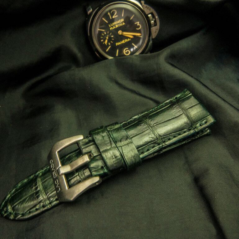 GREEN CROCODILE BELLY LEATHER STRAP