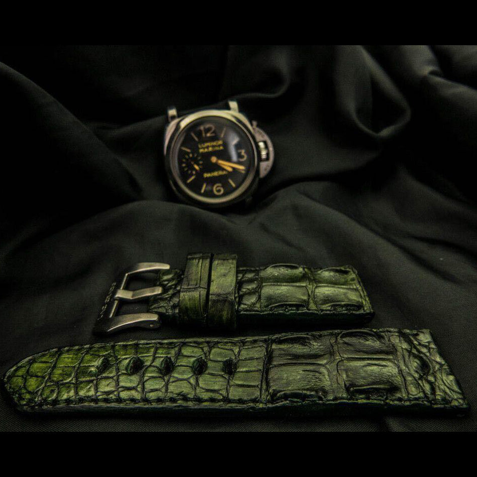 GREEN CROCODILE HORNBACK LEATHER STRAP