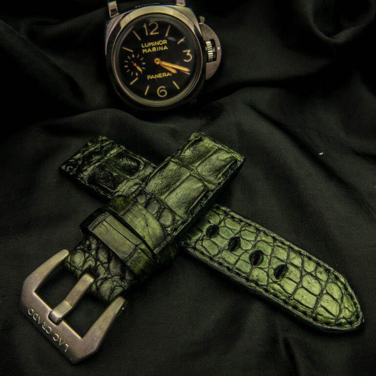GREEN CROCODILE HORNBACK LEATHER STRAP