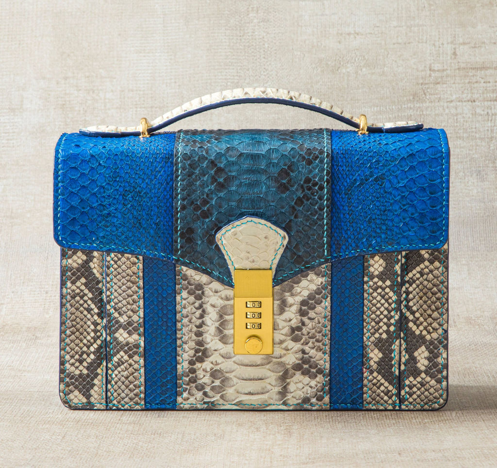 BLUE&WHITE HANDMADE GENUINE PYTHON HANDBAG