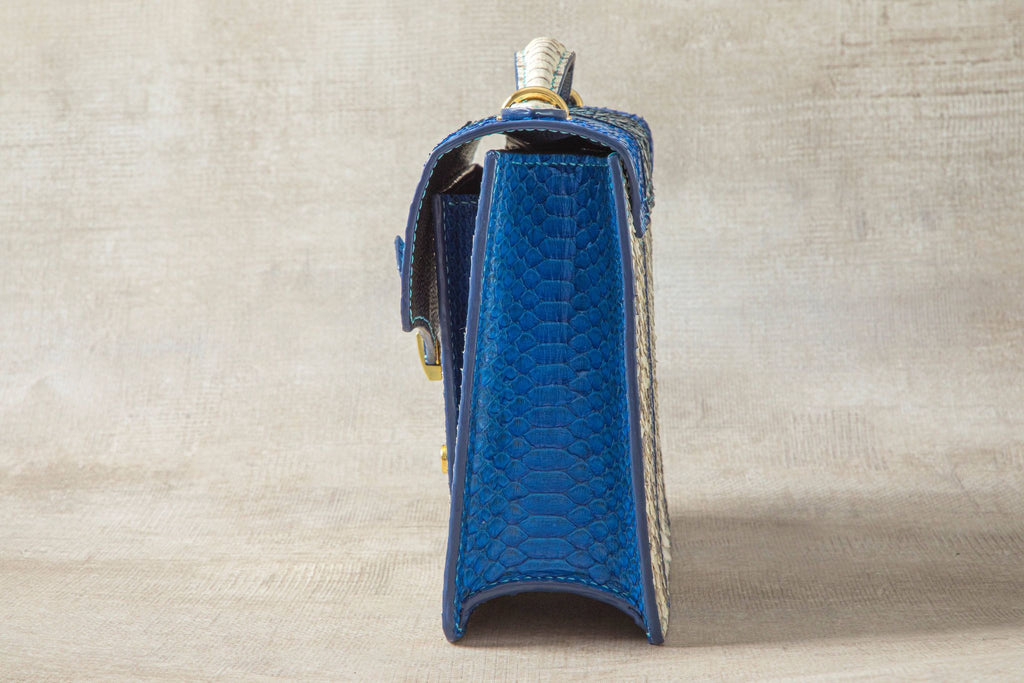 BLUE&WHITE HANDMADE GENUINE PYTHON HANDBAG