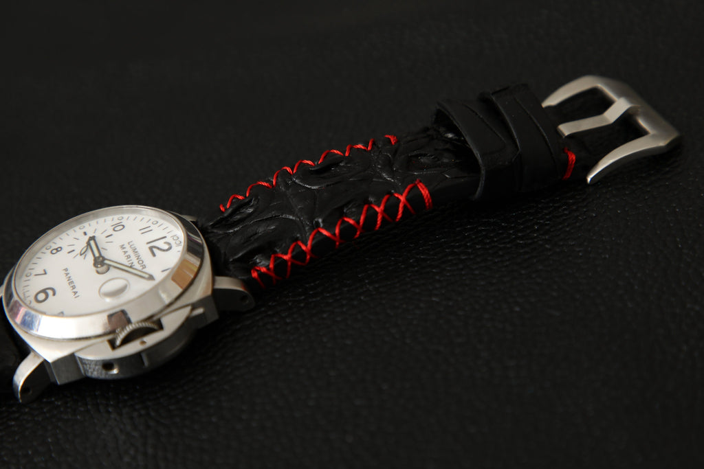 BLACK CROCODILE HORNBACK LEATHER STRAP - Lac Crado 