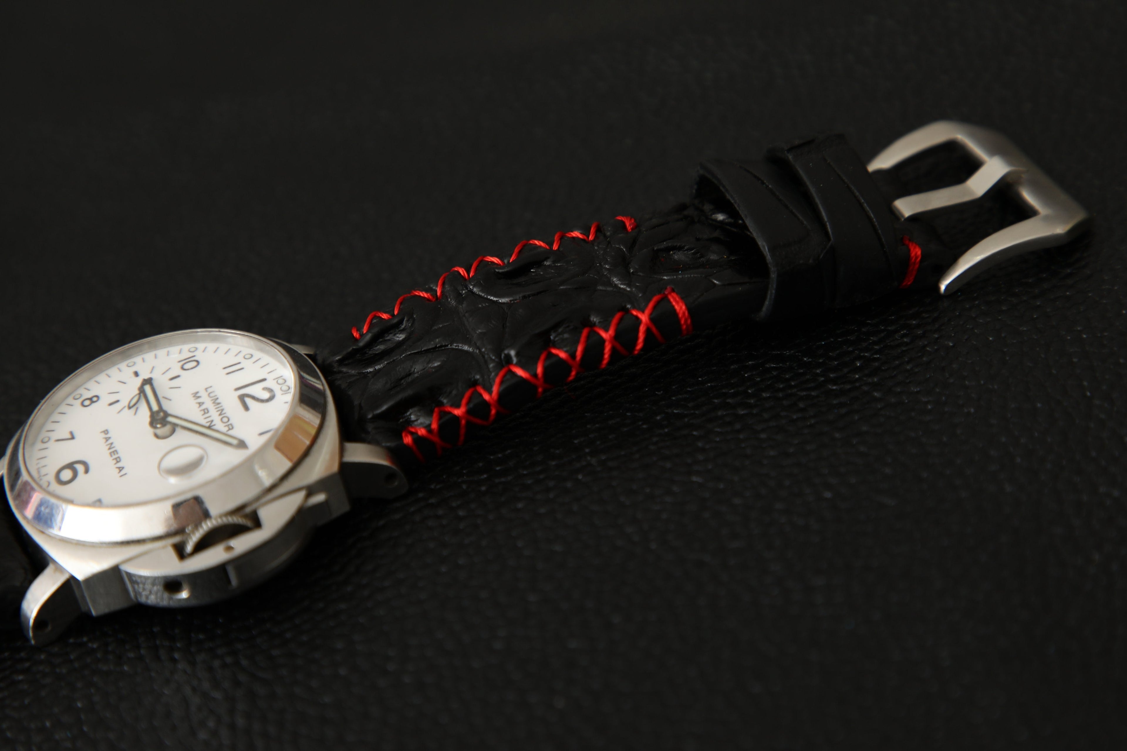 BLACK CROCODILE HORNBACK LEATHER STRAP - Lac Crado 