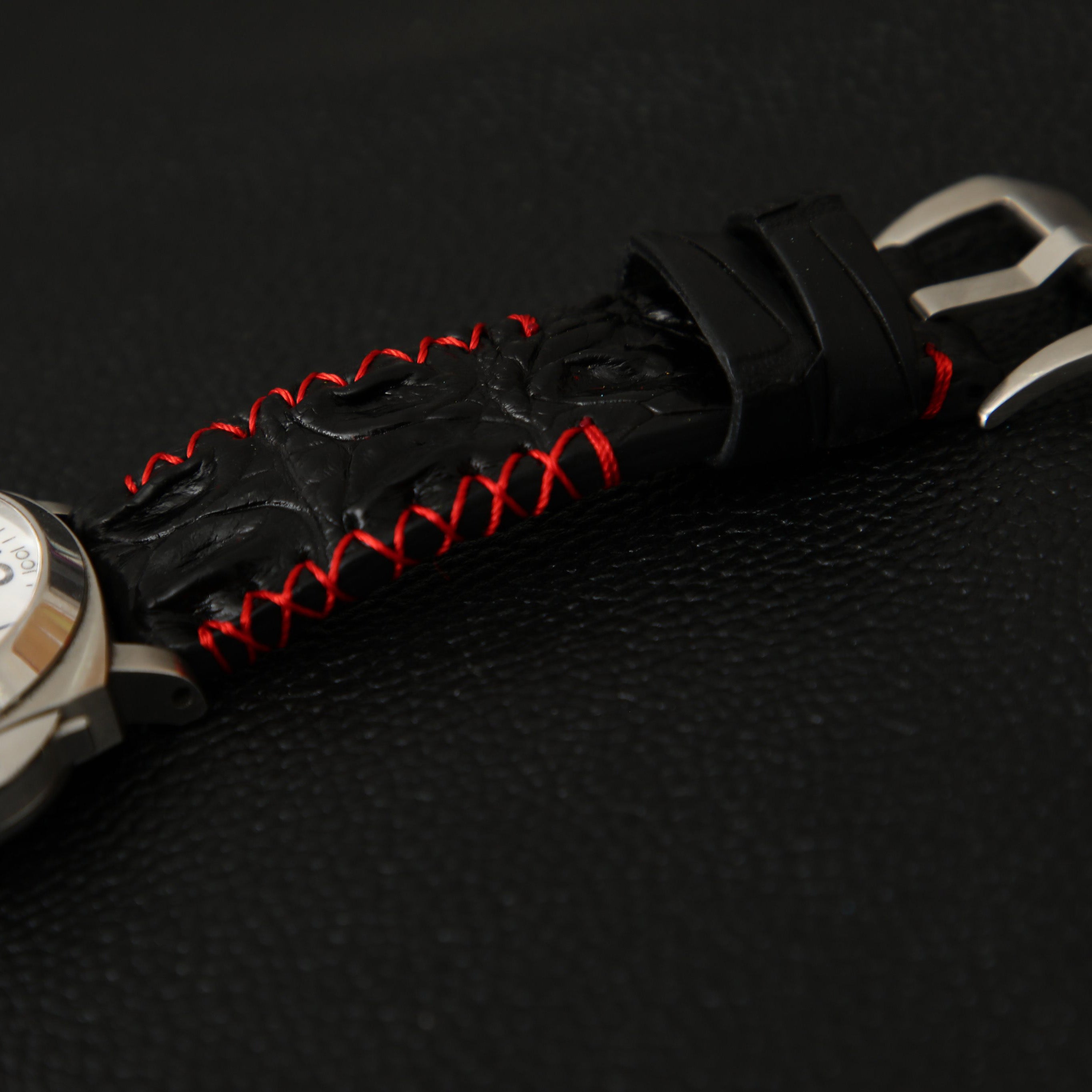 BLACK CROCODILE HORNBACK LEATHER STRAP