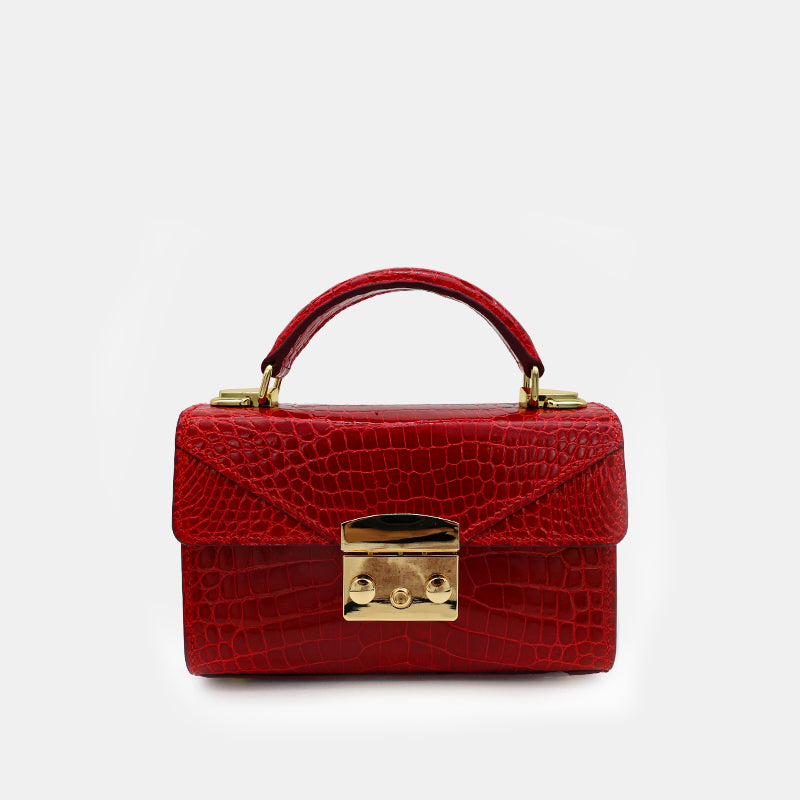 RED HANDMADE GENUINE CROCODILE BAG