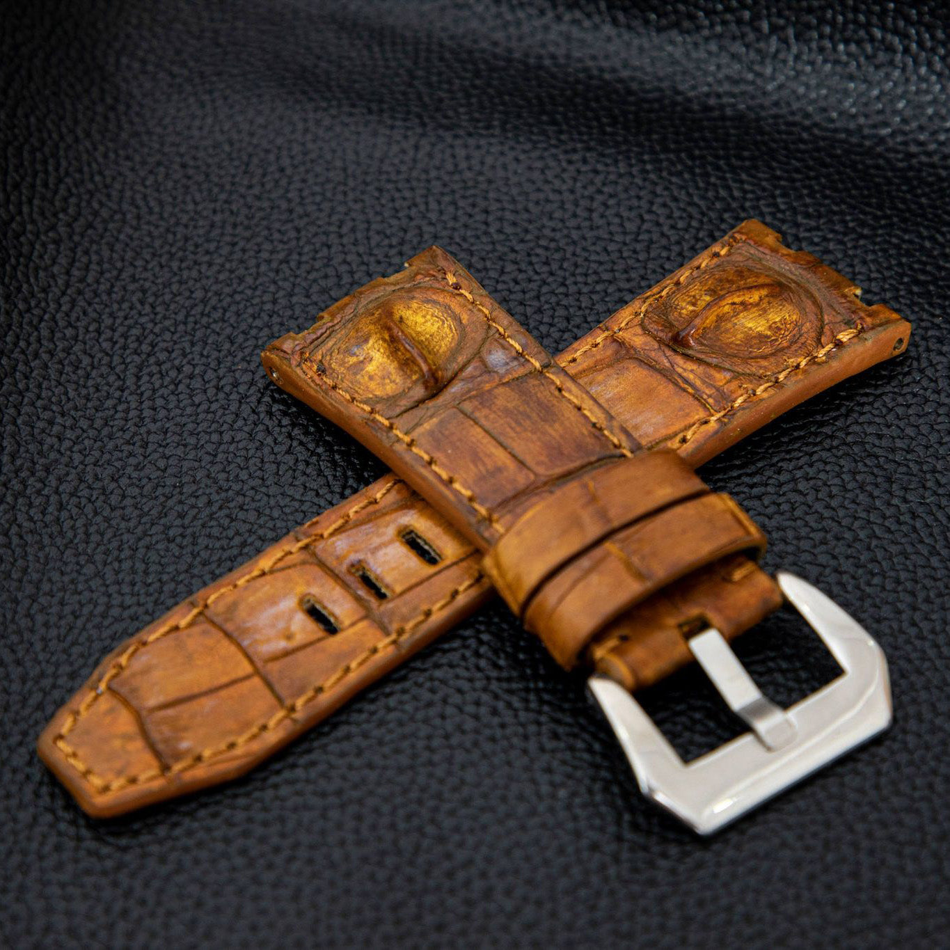 ROSE GOLD CROCODILE HORNBACK LEATHER STRAP