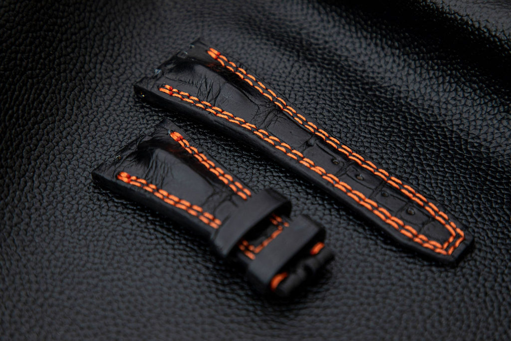 BLACK CROCODILE HORNBACK LEATHER STRAP