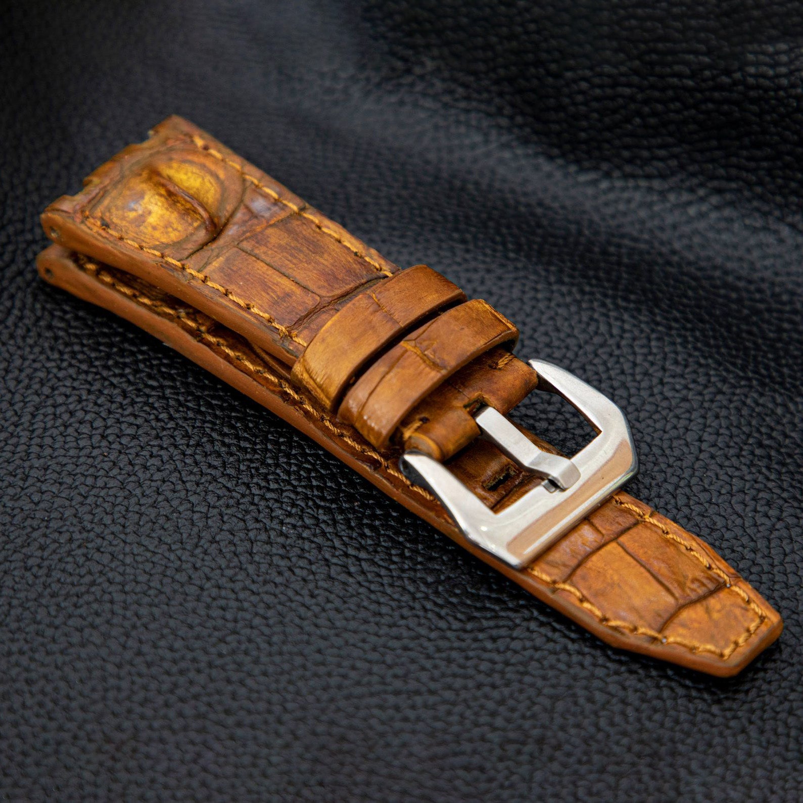 ROSE GOLD CROCODILE HORNBACK LEATHER STRAP