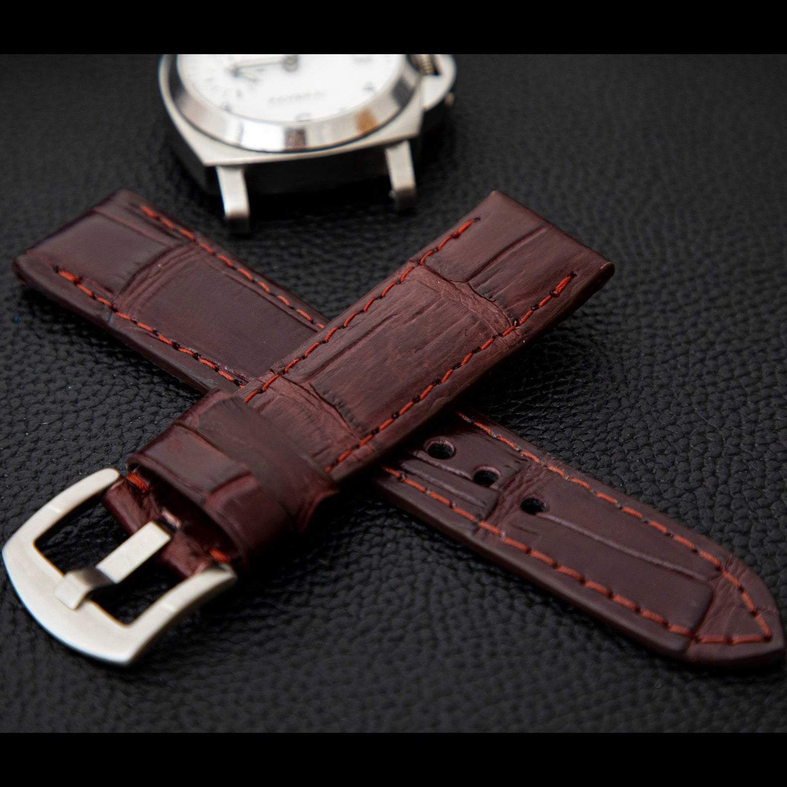 RED CROCODILE BELLY LEATHER STRAP