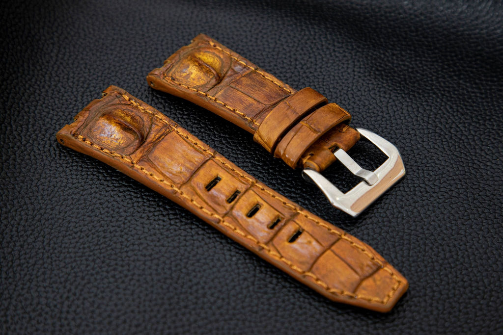 ROSE GOLD CROCODILE HORNBACK LEATHER STRAP
