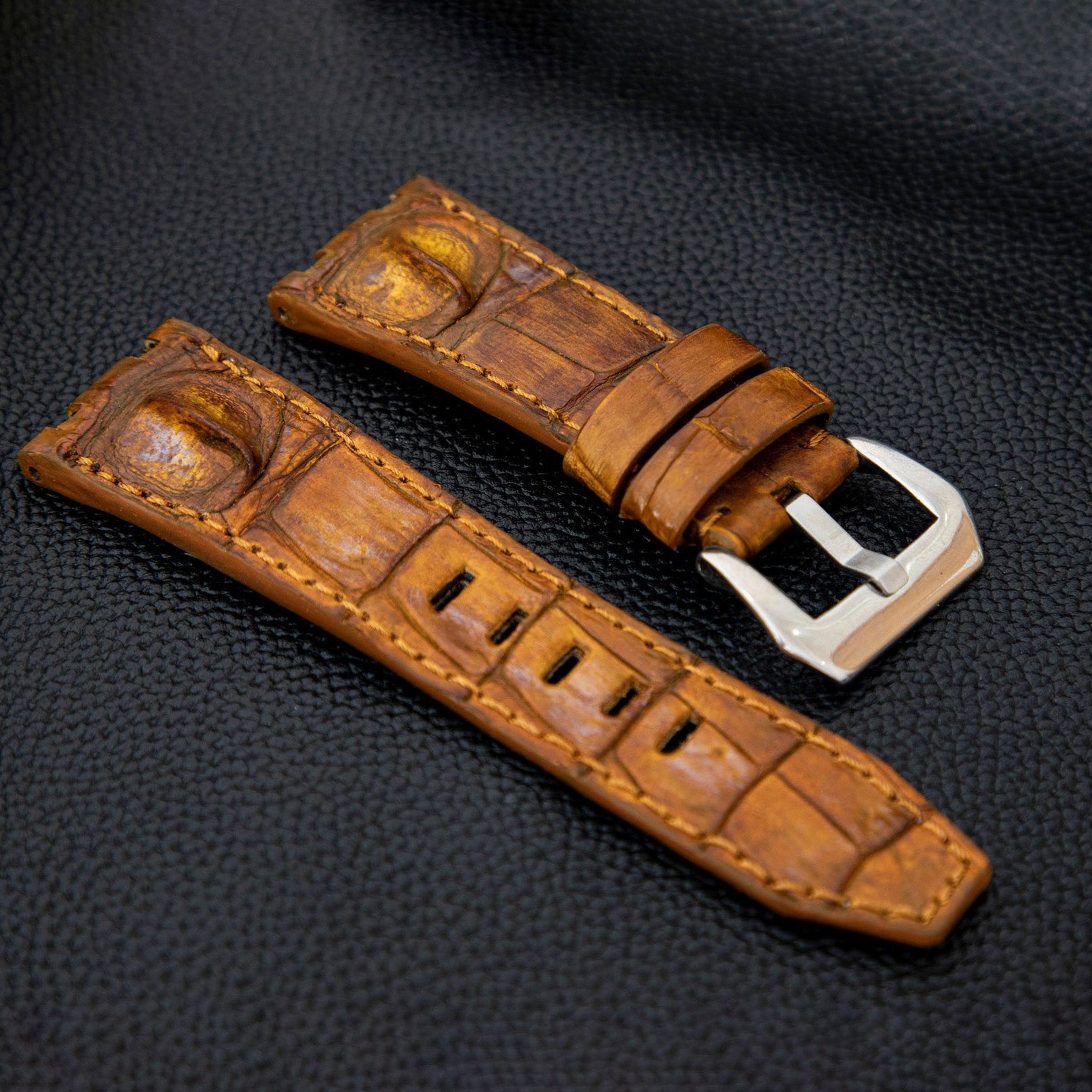 ROSE GOLD CROCODILE HORNBACK LEATHER STRAP