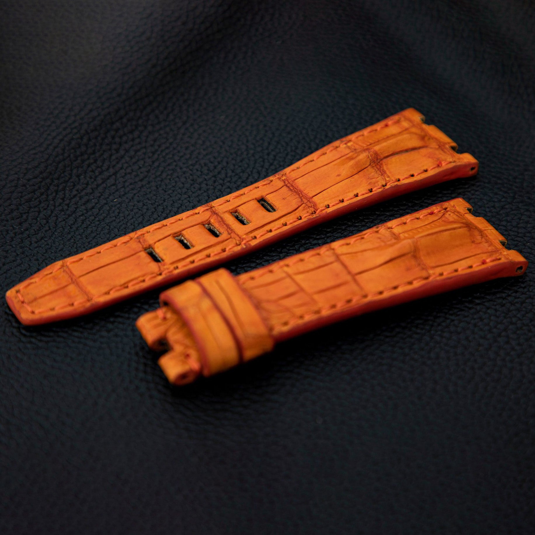 ORANGE CROCODILE HORNBACK LEATHER STRAP