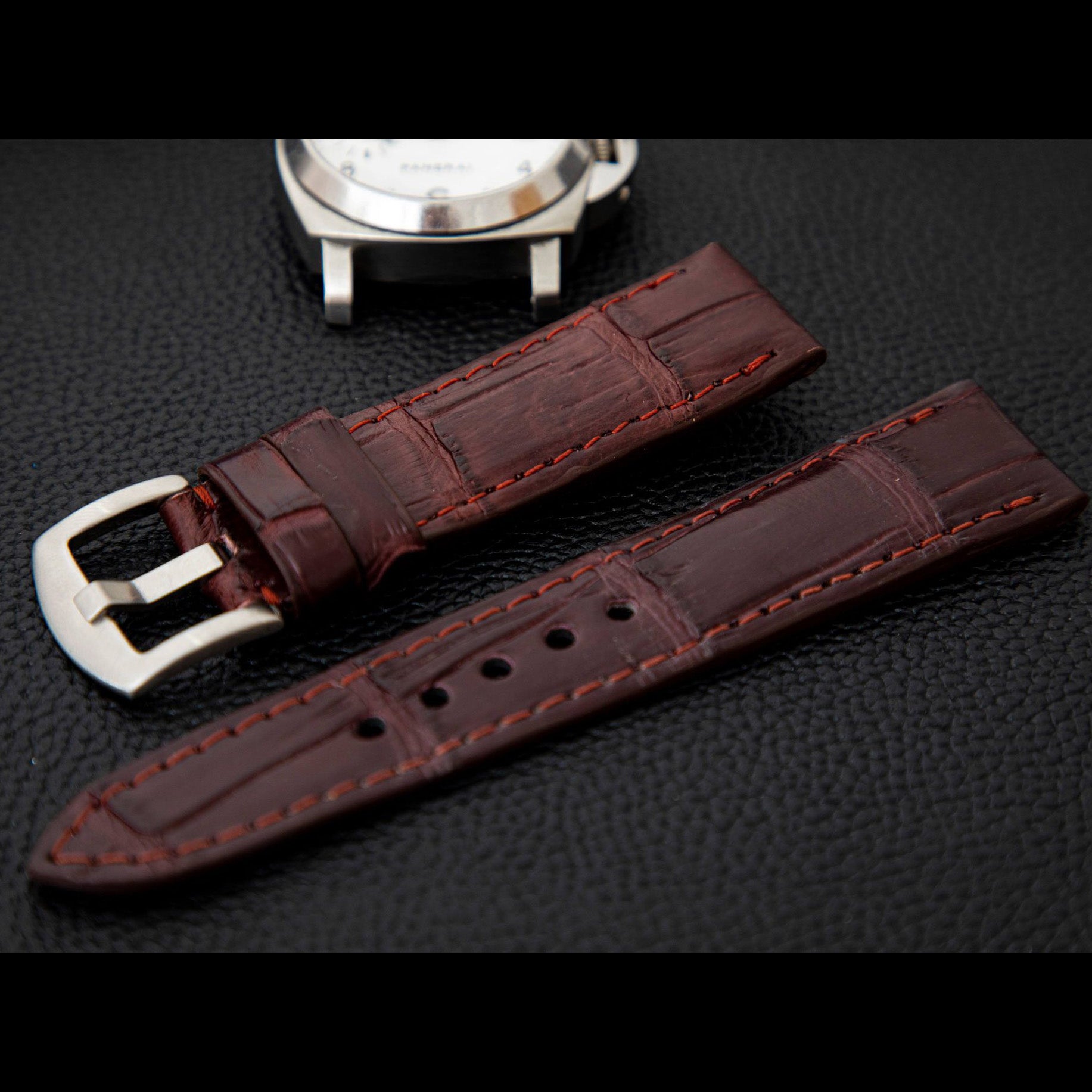RED CROCODILE BELLY LEATHER STRAP
