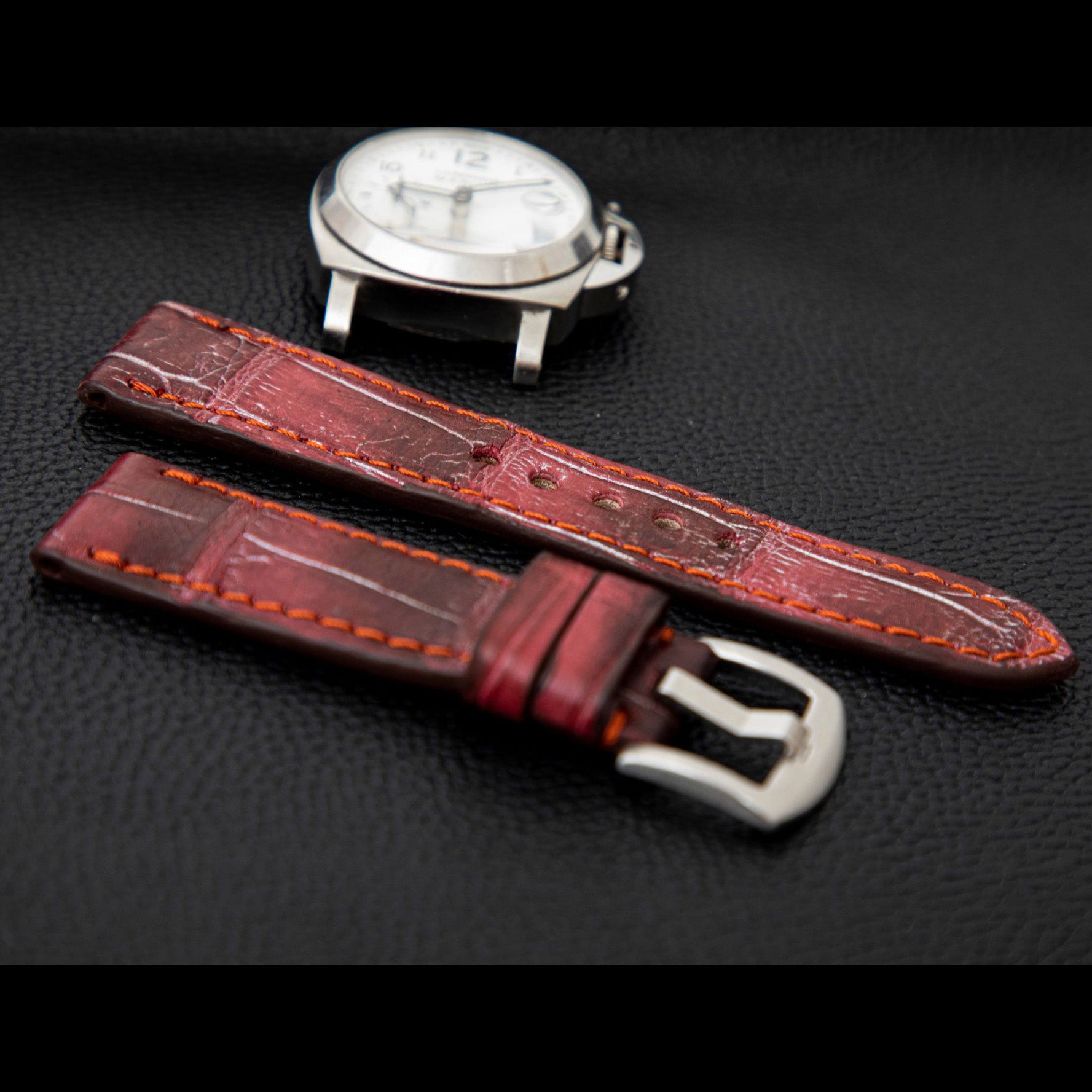 PINK&BLACK CROCODILE BELLY LEATHER STRAP
