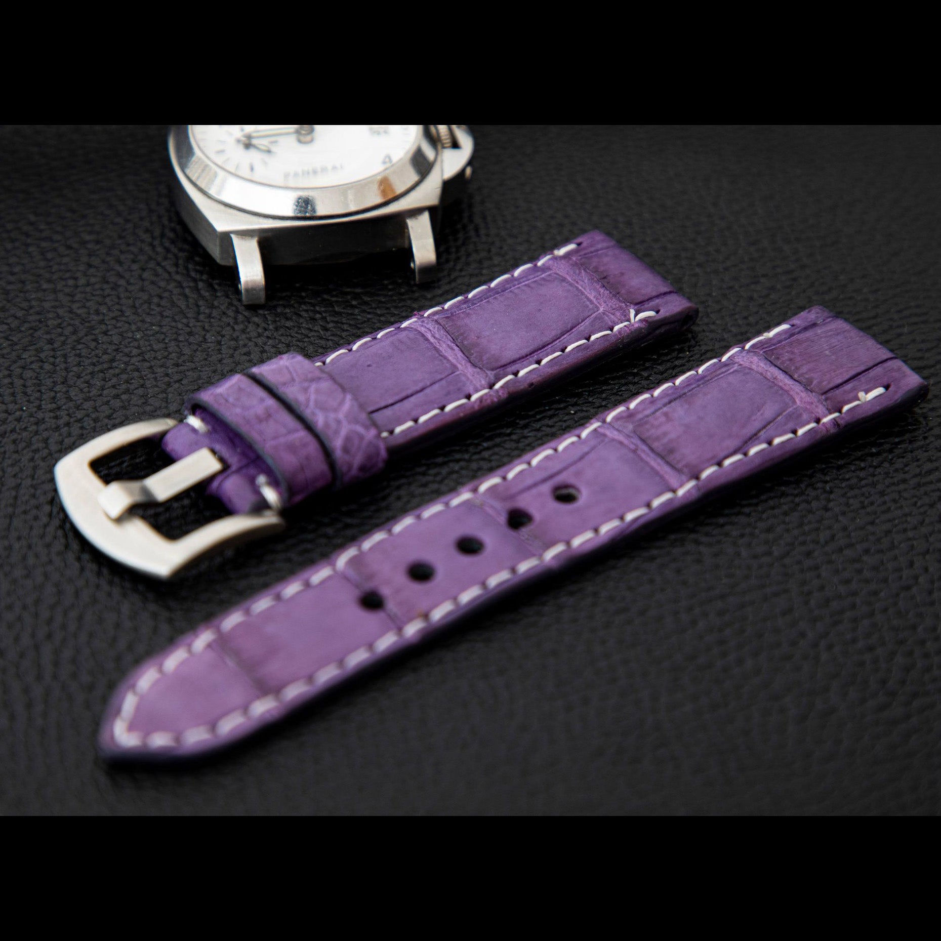 PURPLE CROCODILE BELLY LEATHER STRAP