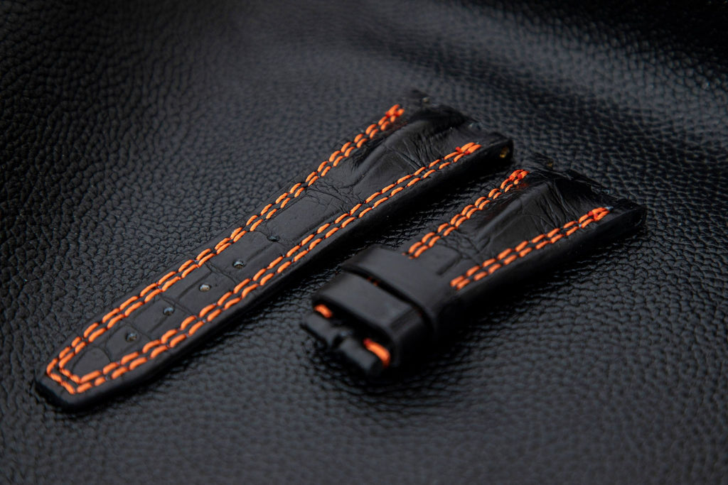 BLACK CROCODILE HORNBACK LEATHER STRAP