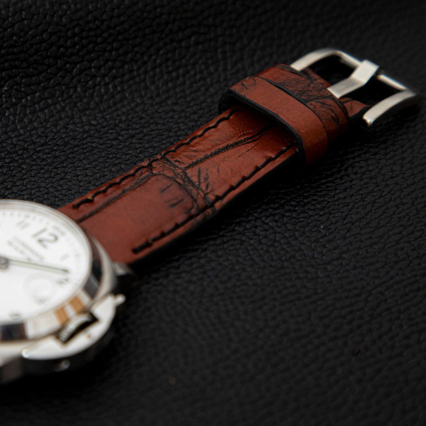BROWN&BLACK CROCODILE BELLY LEATHER STRAP