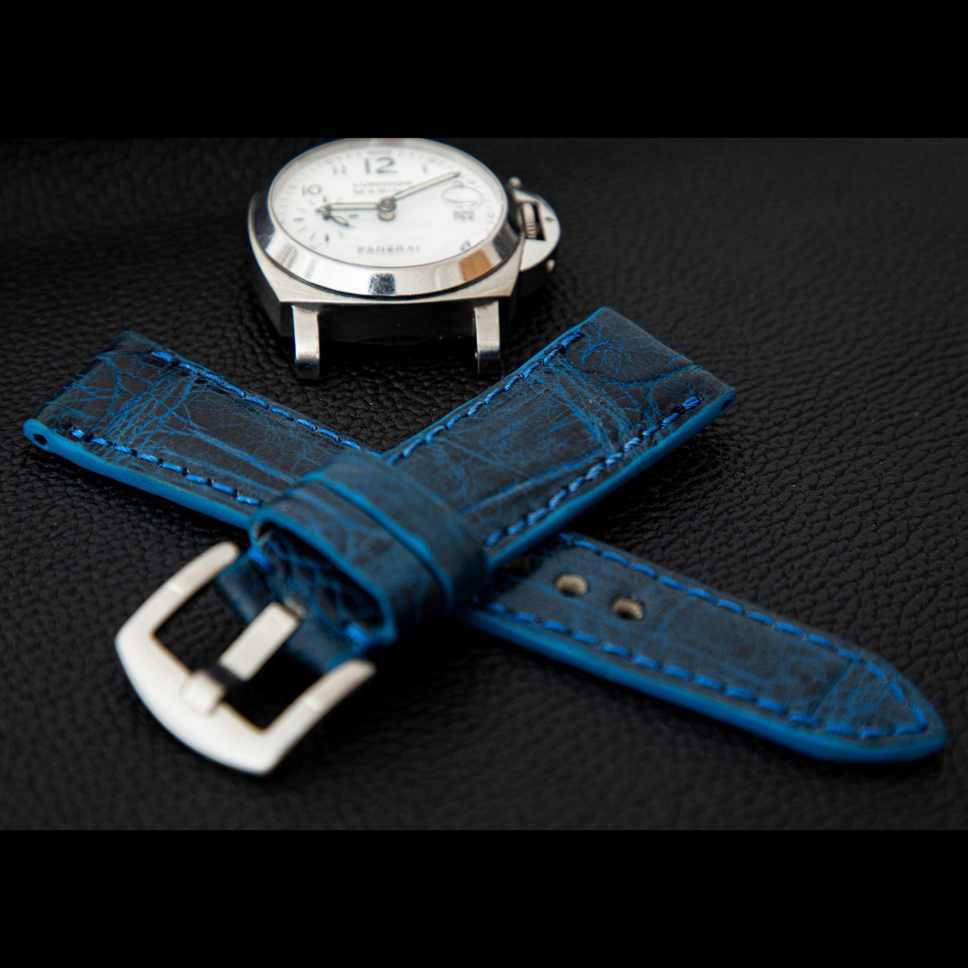 BLUE CROCODILE BELLY LEATHER STRAP