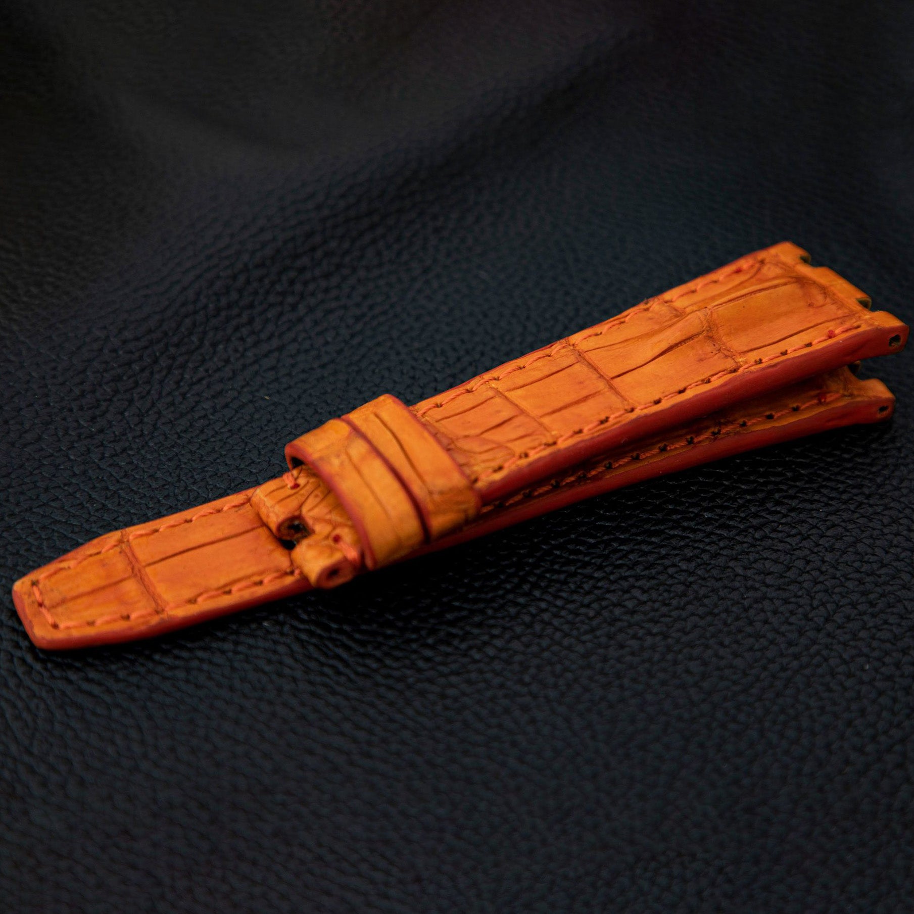 ORANGE CROCODILE HORNBACK LEATHER STRAP