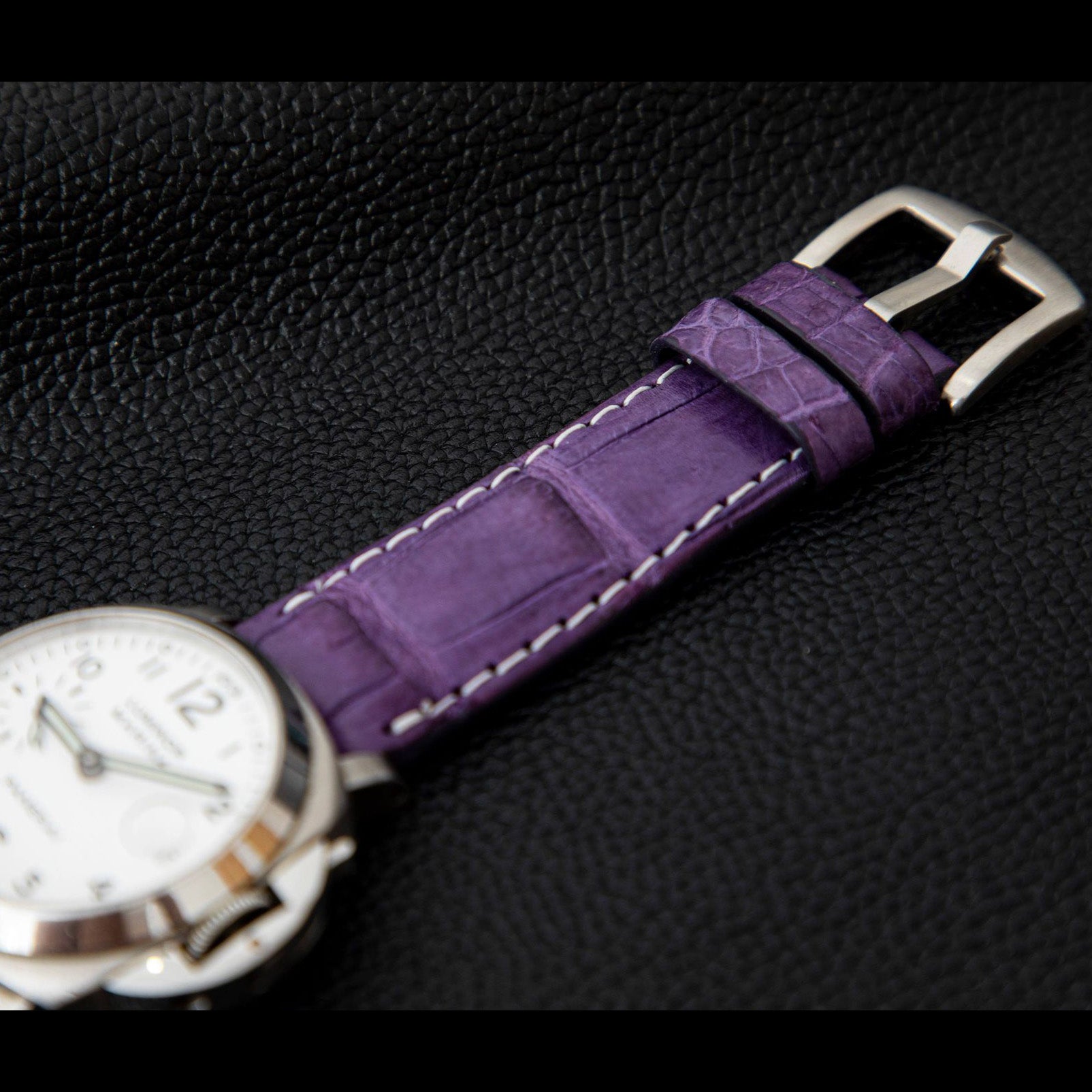 PURPLE CROCODILE BELLY LEATHER STRAP
