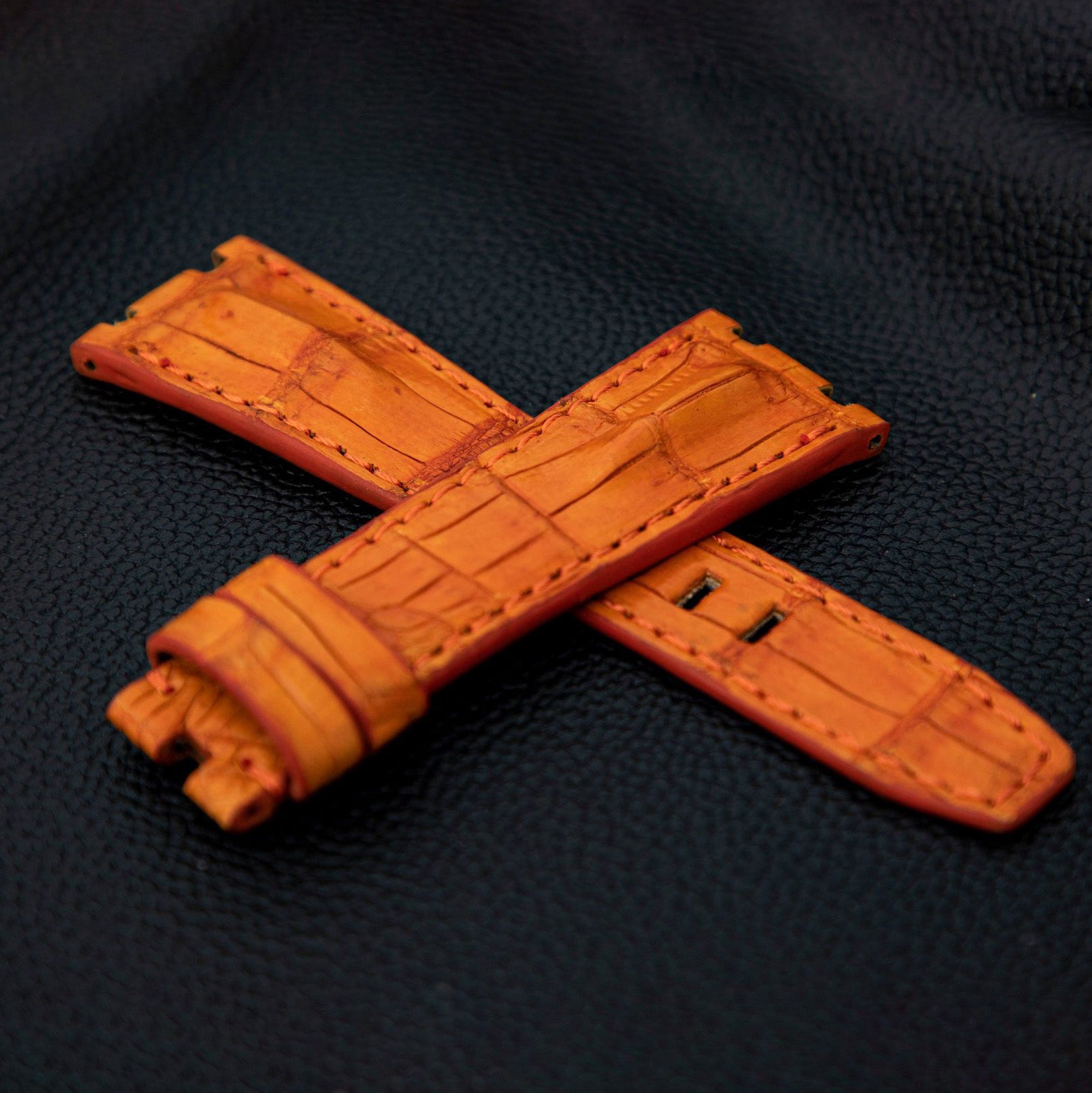 ORANGE CROCODILE HORNBACK LEATHER STRAP