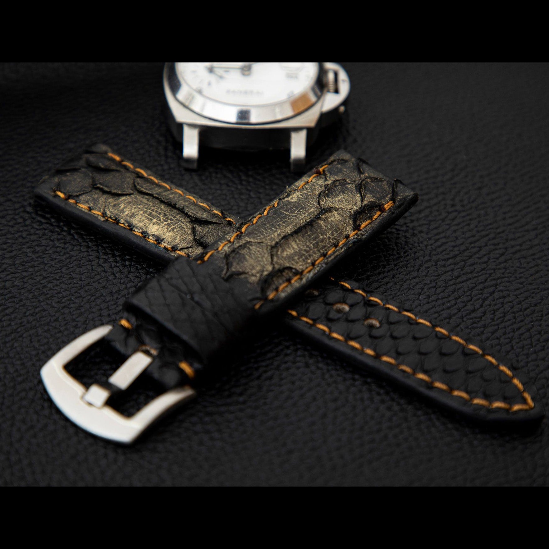 BLACK&GOLD PYTHON LEATHER STRAP