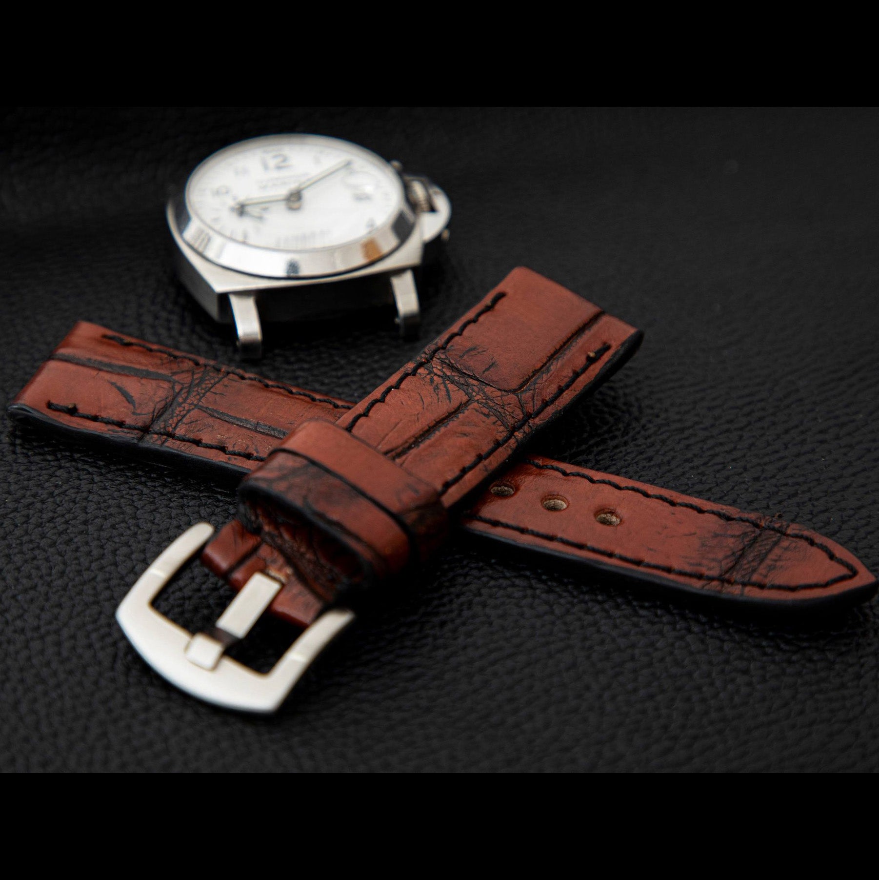 BROWN&BLACK CROCODILE BELLY LEATHER STRAP
