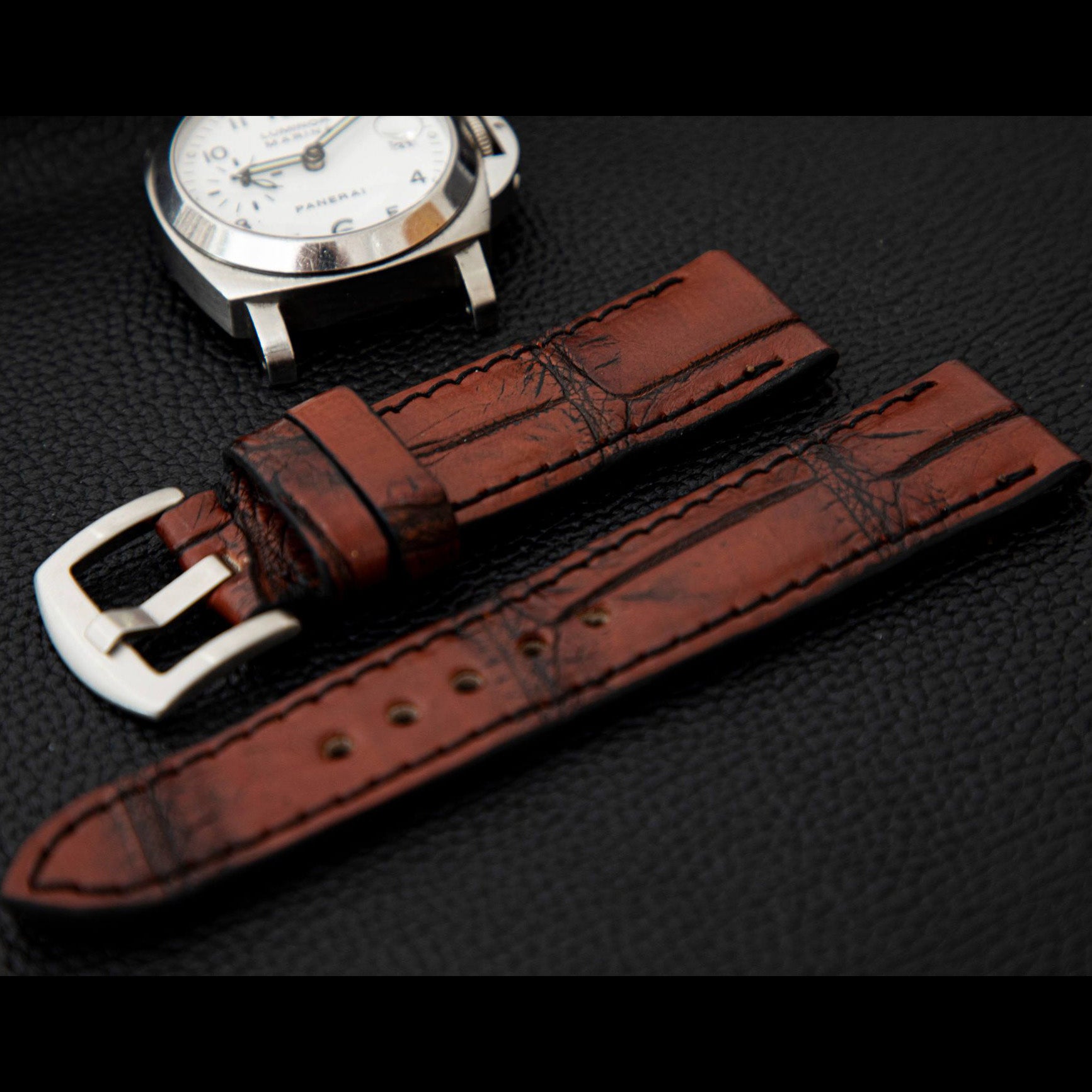 BROWN&BLACK CROCODILE BELLY LEATHER STRAP