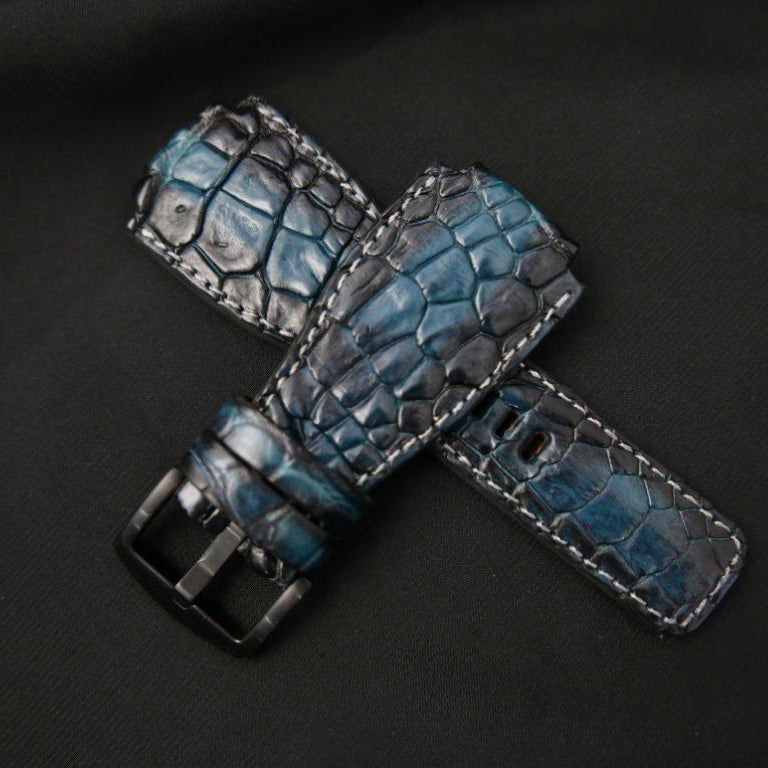 BLUE&BLACK CROCODILE HORNBACK LEATHER STRAP