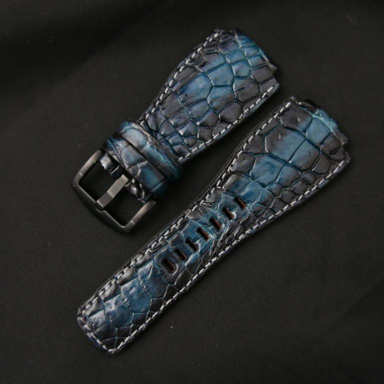 BLUE&BLACK CROCODILE HORNBACK LEATHER STRAP