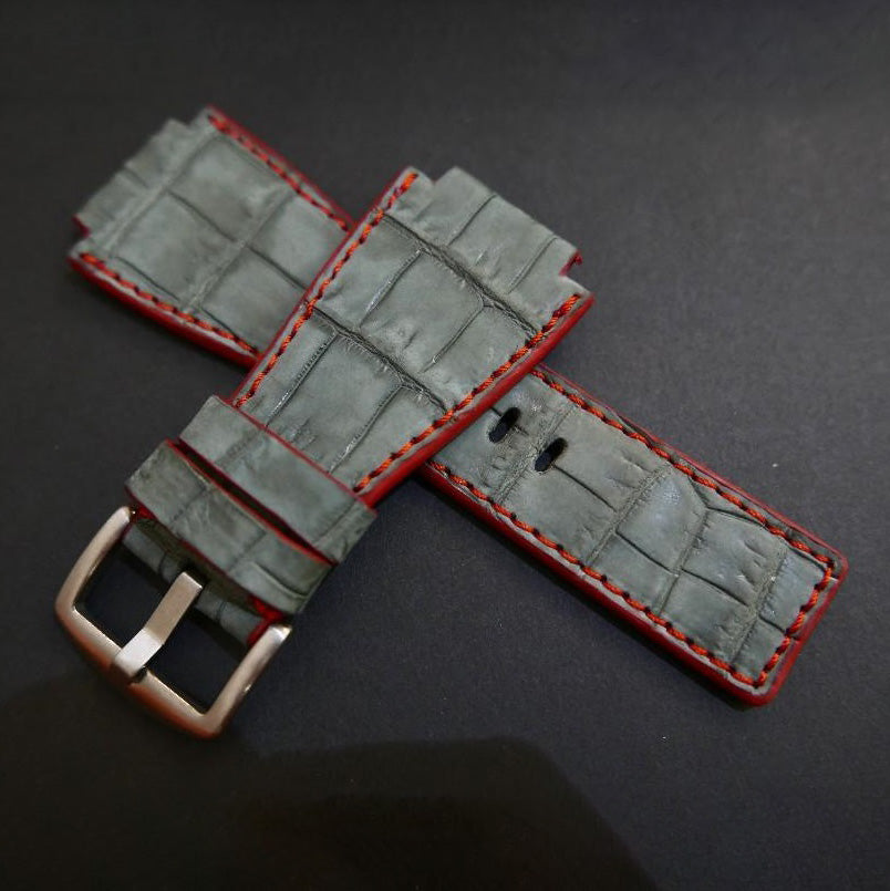 GREY CROCODILE BELLY LEATHER STRAP