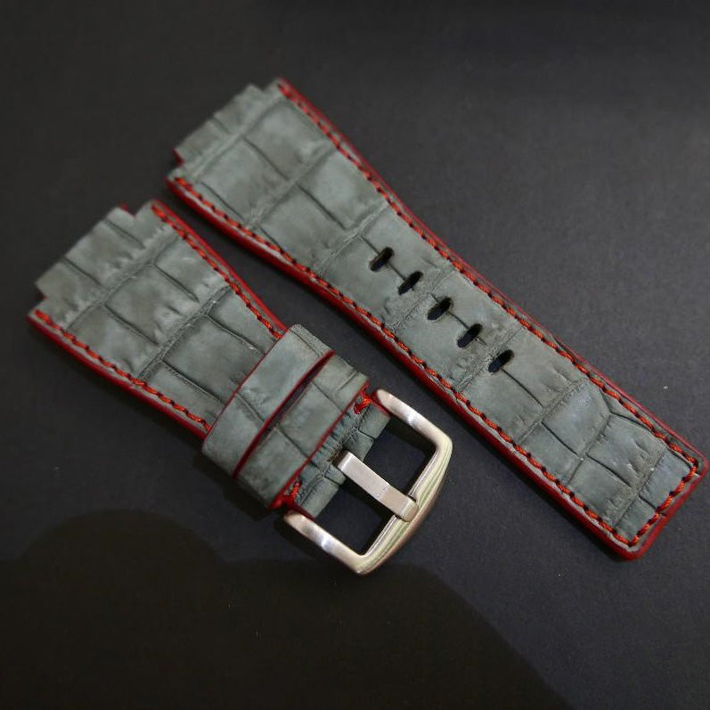 GREY CROCODILE BELLY LEATHER STRAP
