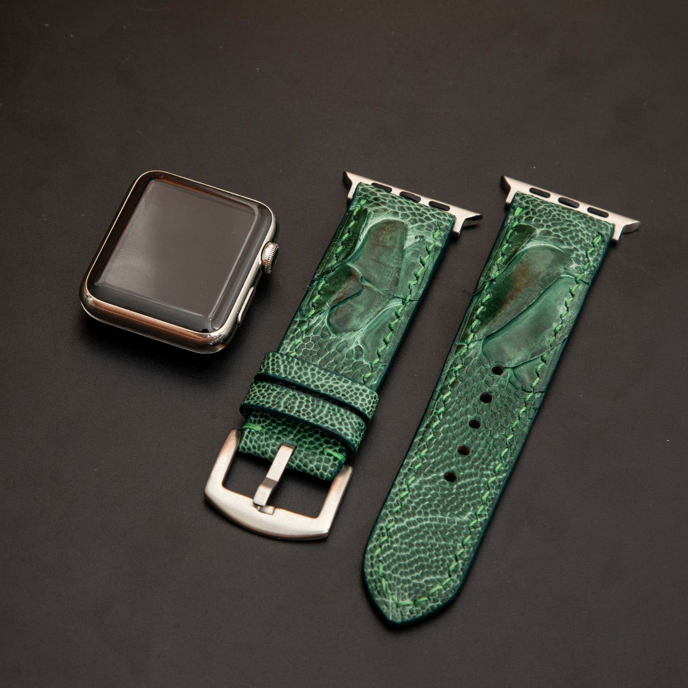 GREEN OSTRICH LEATHER STRAP