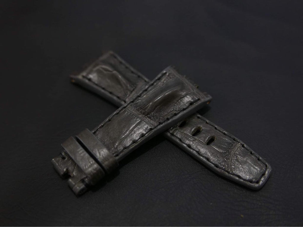 GREY CROCODILE HORNBACK LEATHER STRAP - Lac Crado 