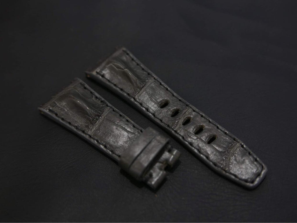 GREY CROCODILE HORNBACK LEATHER STRAP - Lac Crado 