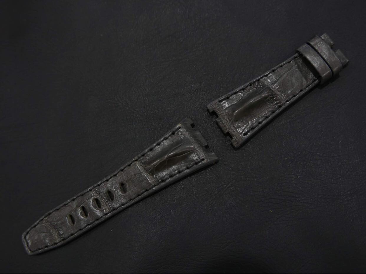GREY CROCODILE HORNBACK LEATHER STRAP - Lac Crado 