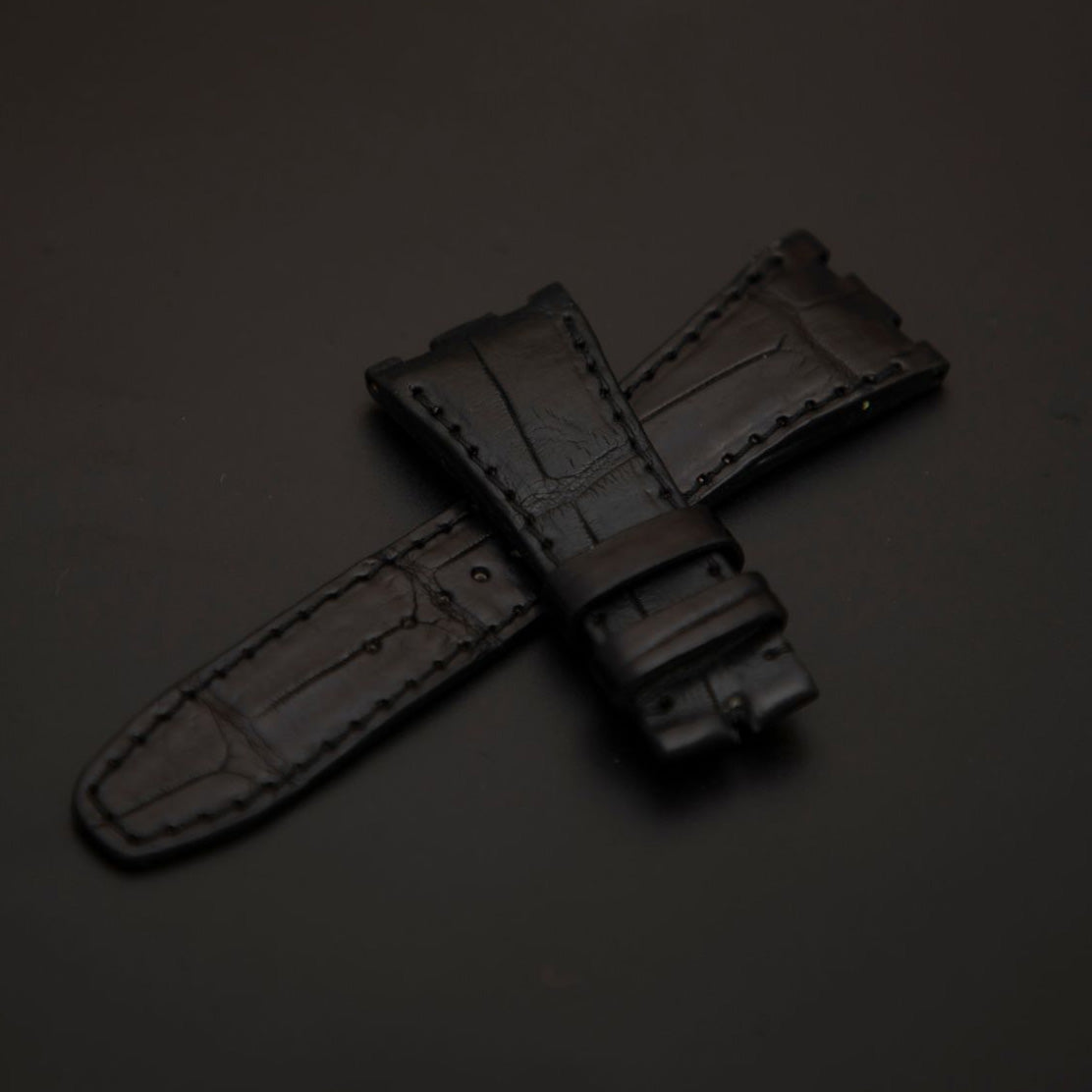 BLACK CROCODILE BELLY LEATHER STRAP