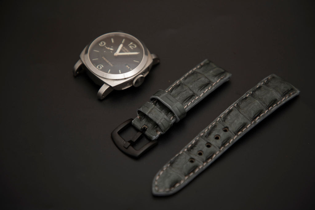 GREY CROCODILE HORNBACK LEATHER STRAP - Lac Crado 