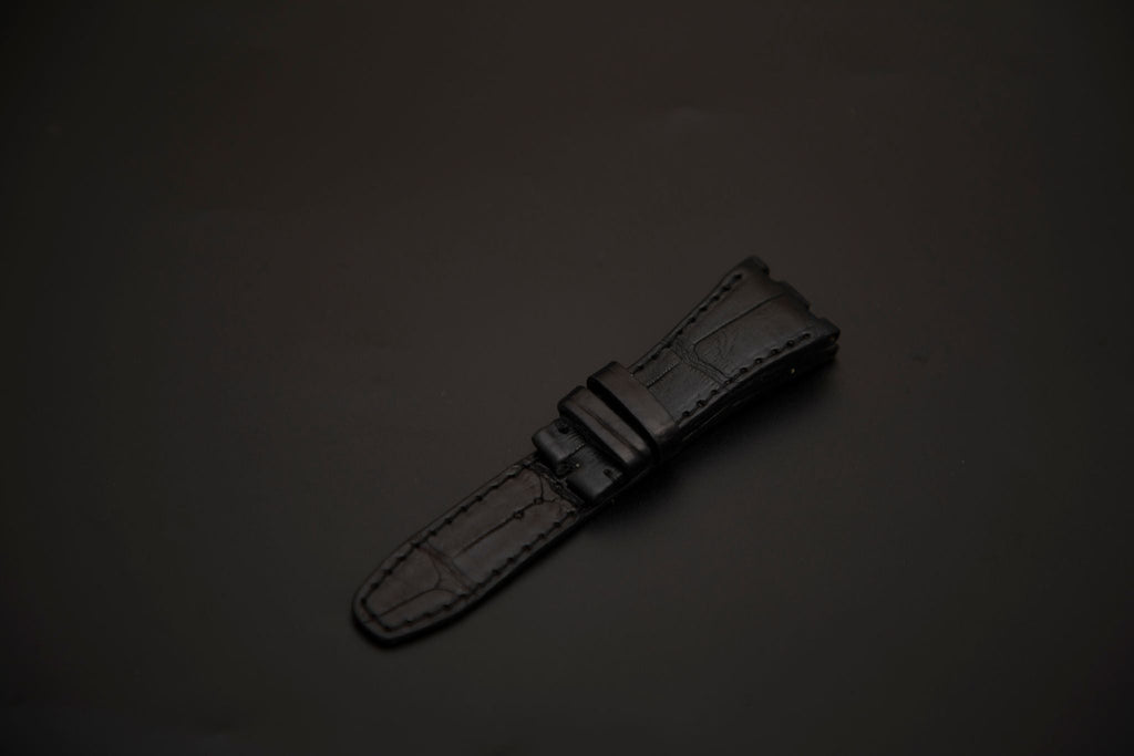 BLACK CROCODILE BELLY LEATHER STRAP