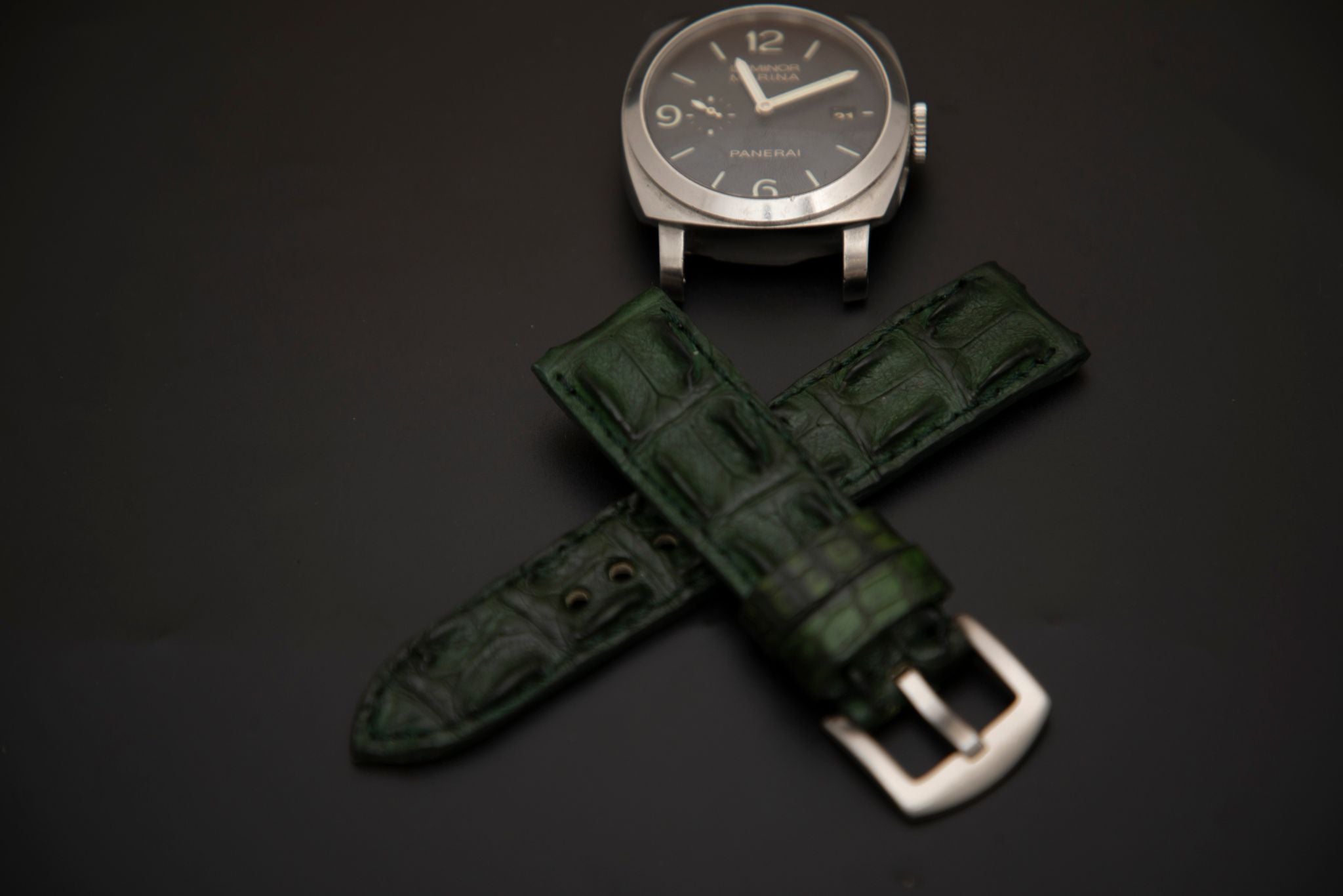 GREEN CROCODILE HORNBACK LEATHER STRAP