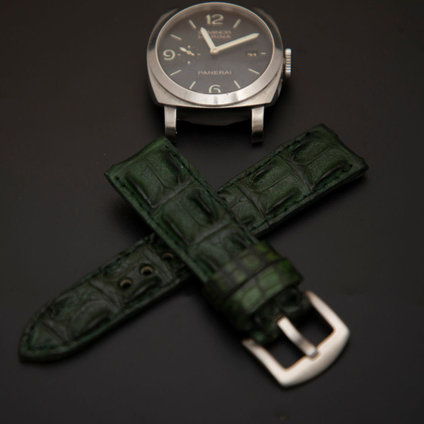 GREEN CROCODILE HORNBACK LEATHER STRAP