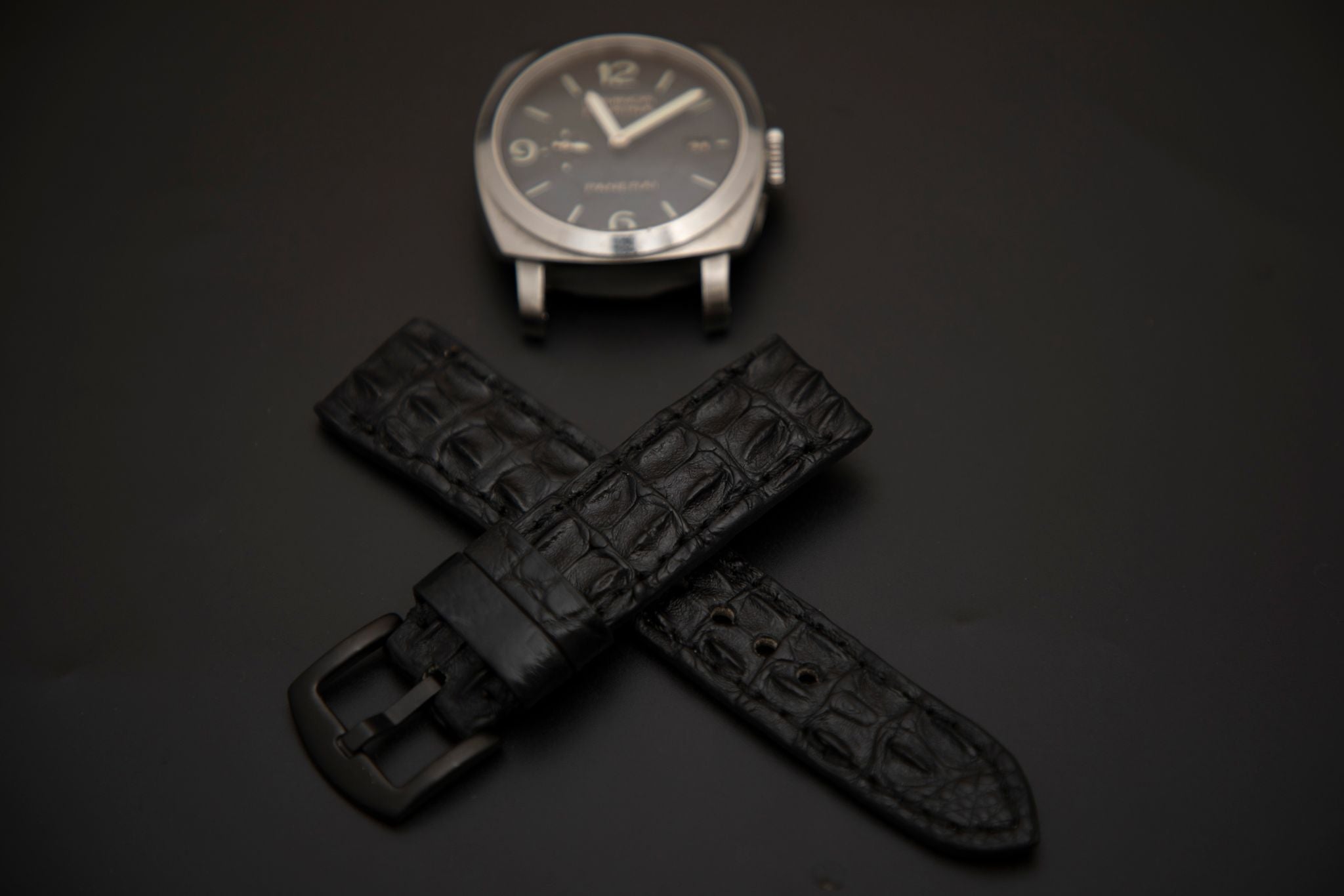 BLACK CROCODILE HORNBACK LEATHER STRAP - Lac Crado 