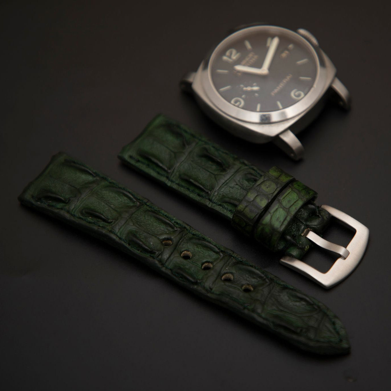 GREEN CROCODILE HORNBACK LEATHER STRAP