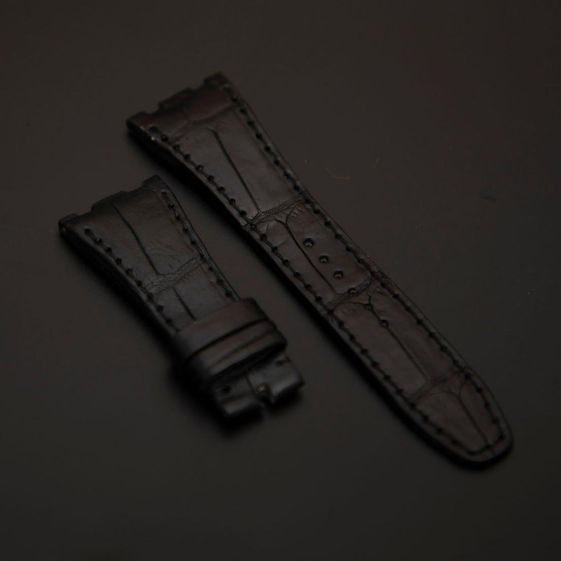 BLACK CROCODILE BELLY LEATHER STRAP