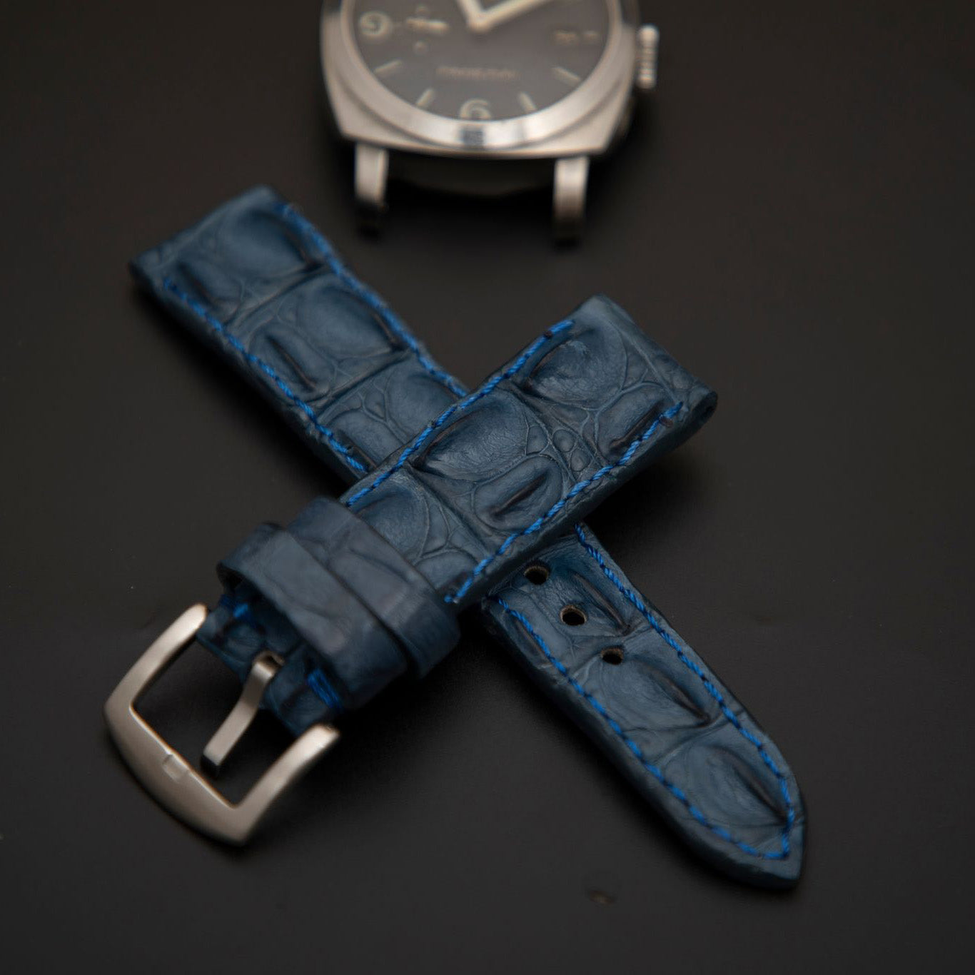 BLUE CROCODILE HORNBACK LEATHER STRAP