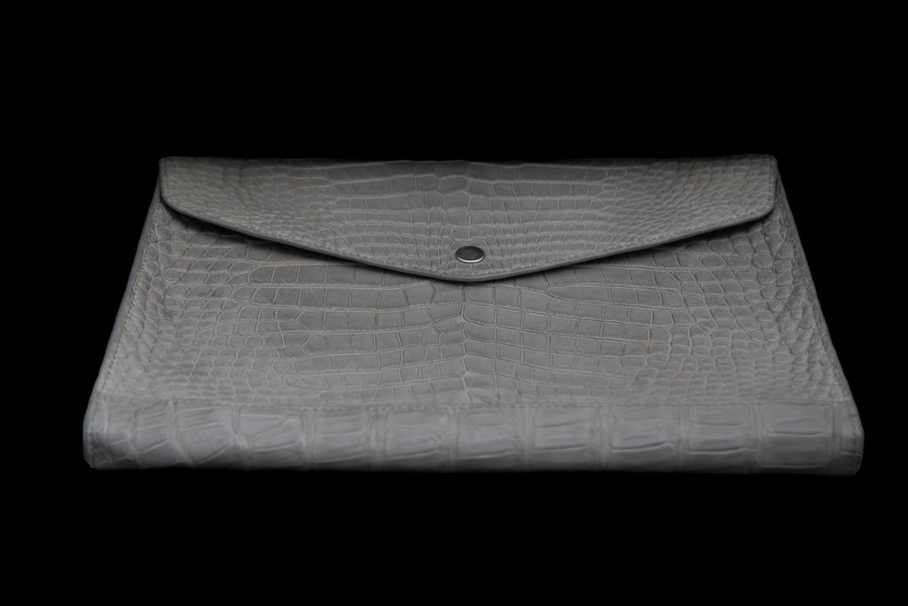 GREY HANDMADE GENUINE CROCODILE LAPTOP SLEEVE